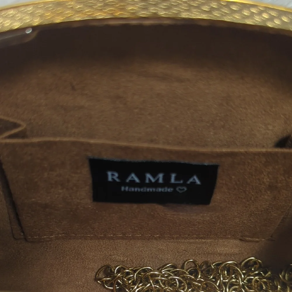 Gold and White Dome Clutch with Vintage Metalwork - Picture 2 of 4